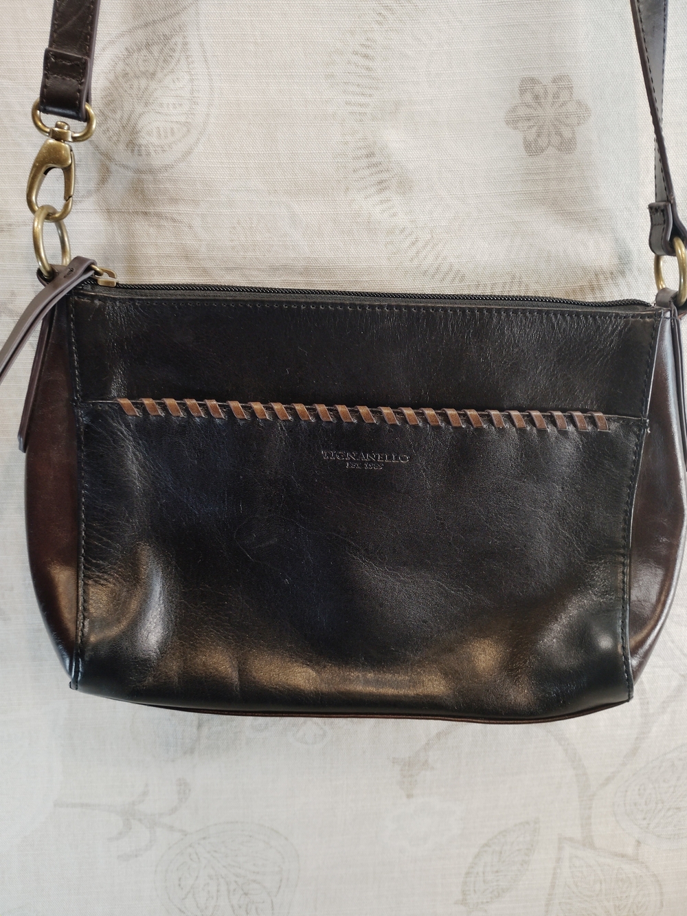 Tignanello Black Genuine Leather Crossbody with Braided Accent